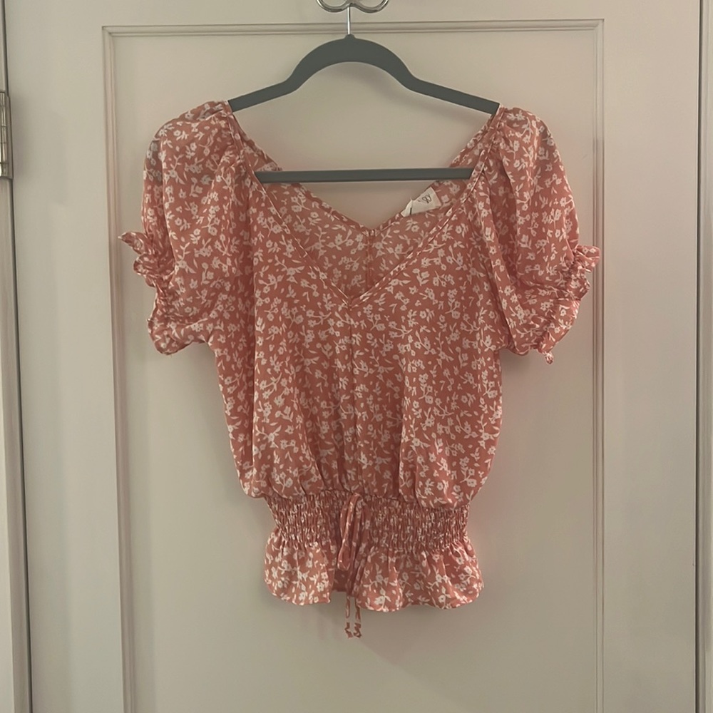 pink floral blouse